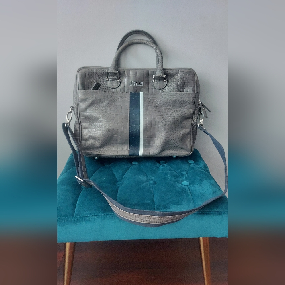 Gray Crocodile-Embossed Men's Bag